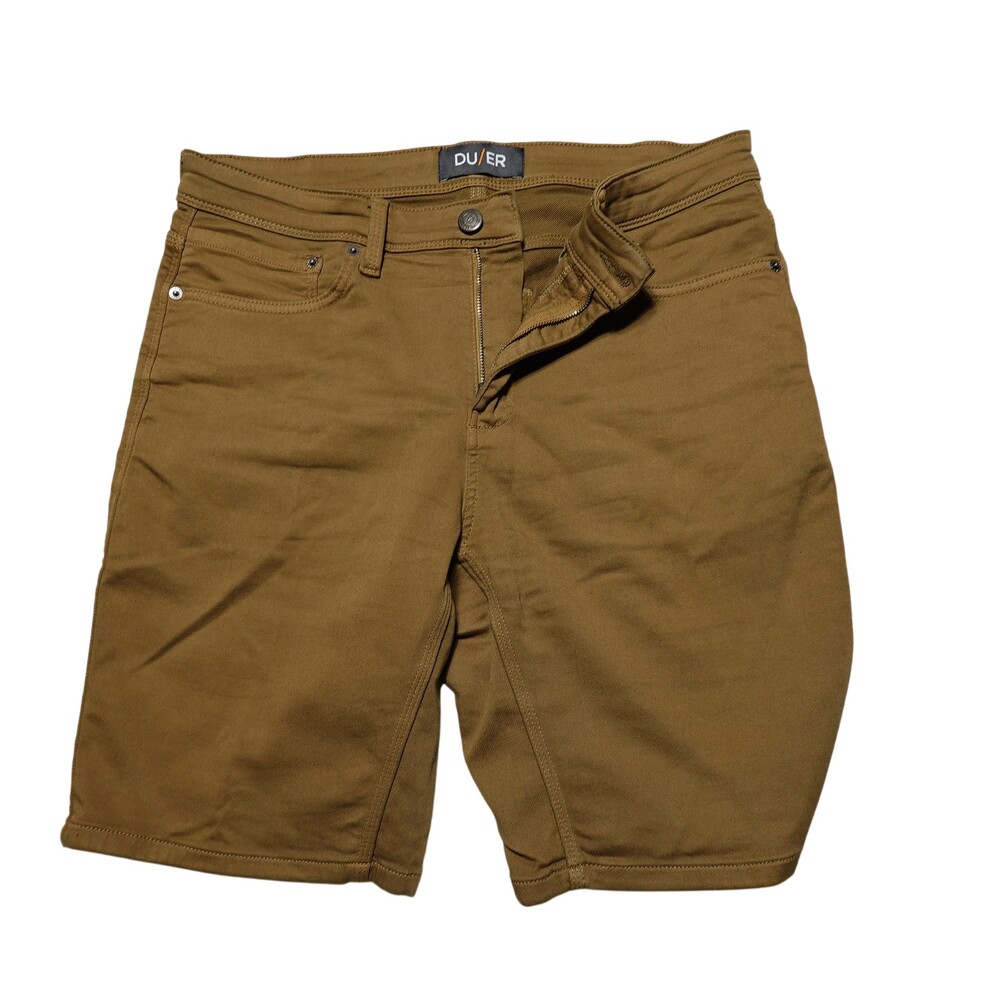 DU/ER Shorts Mens 33 Brown N2X Slim Fit Chino Stretch Zip Pocket 9 Inseam Casual